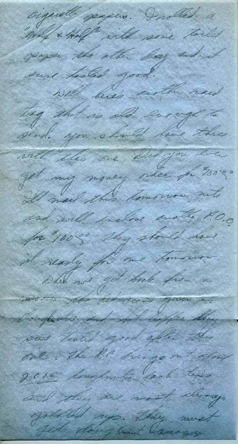 Handwritten Letter Fragment, WWII B-24 Belly Gunner Correspondence (Margaroli Collection), 1944