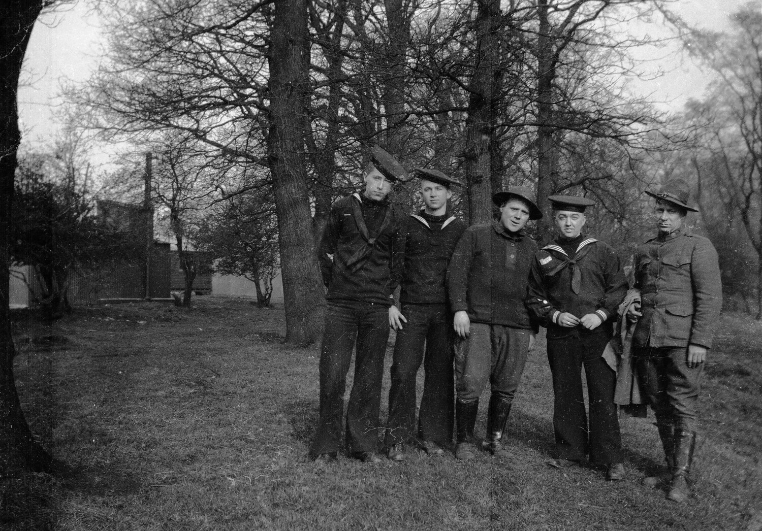 U.S. Navy Sailors and Army Soldier Posed Together, France, WWI
