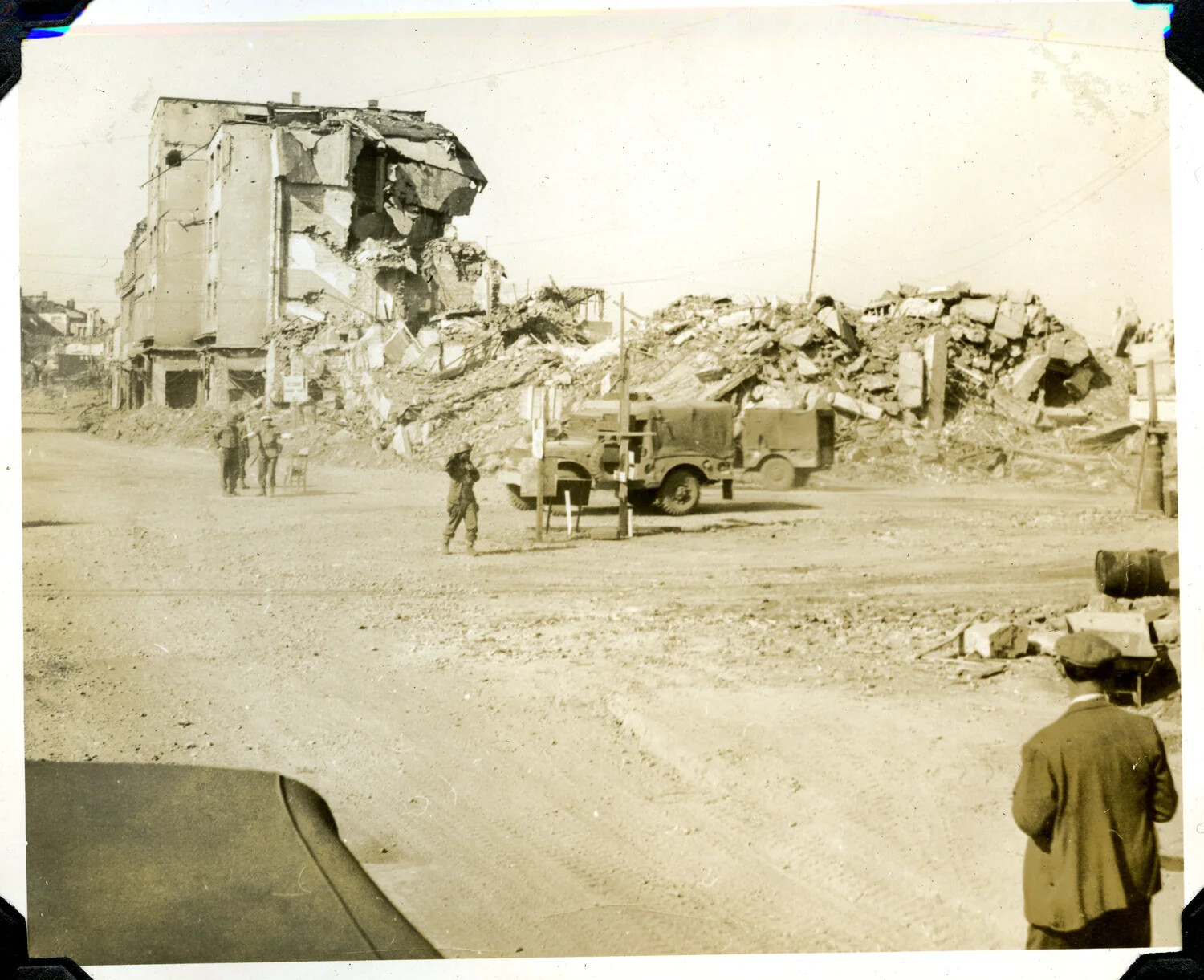 War-Damaged Building and Rubble, European Theater (US Army Signal Corps)