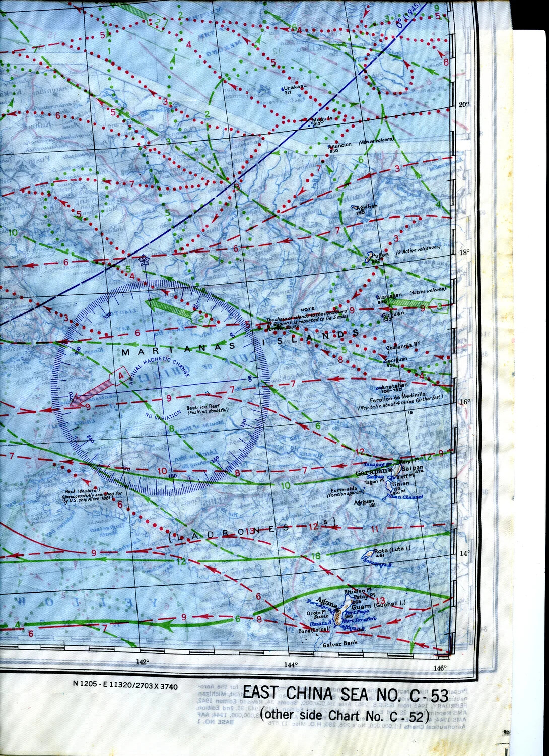 WWII Silk Escape Map, Mariana Islands Section, Chart No. C-53 "East China Sea," 345th Bombardment Group Collection