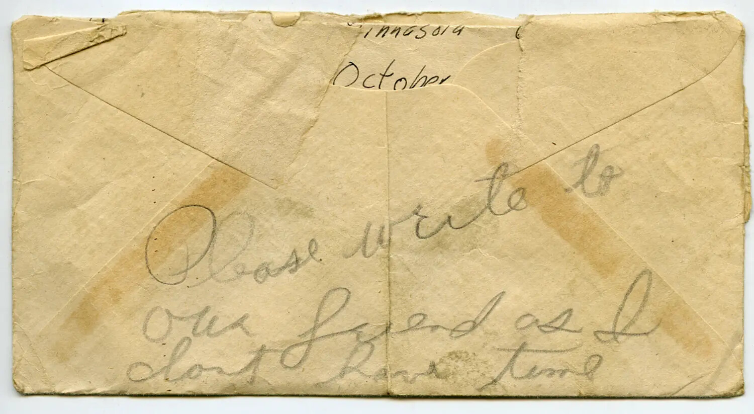 Reverse of WWII-Era Correspondence Envelope with Handwritten Note, Moon/Sammiet Collection
