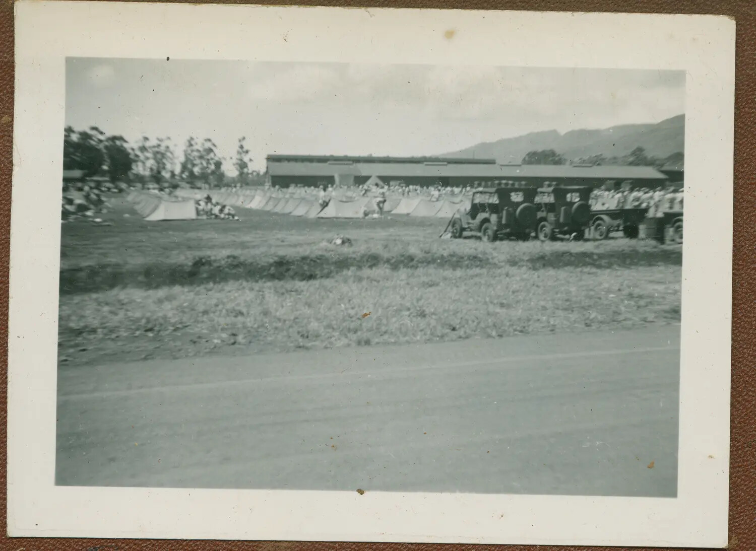U.S. Army Encampment with Tent Rows and Troop Trucks, Hawaii, World War II Era