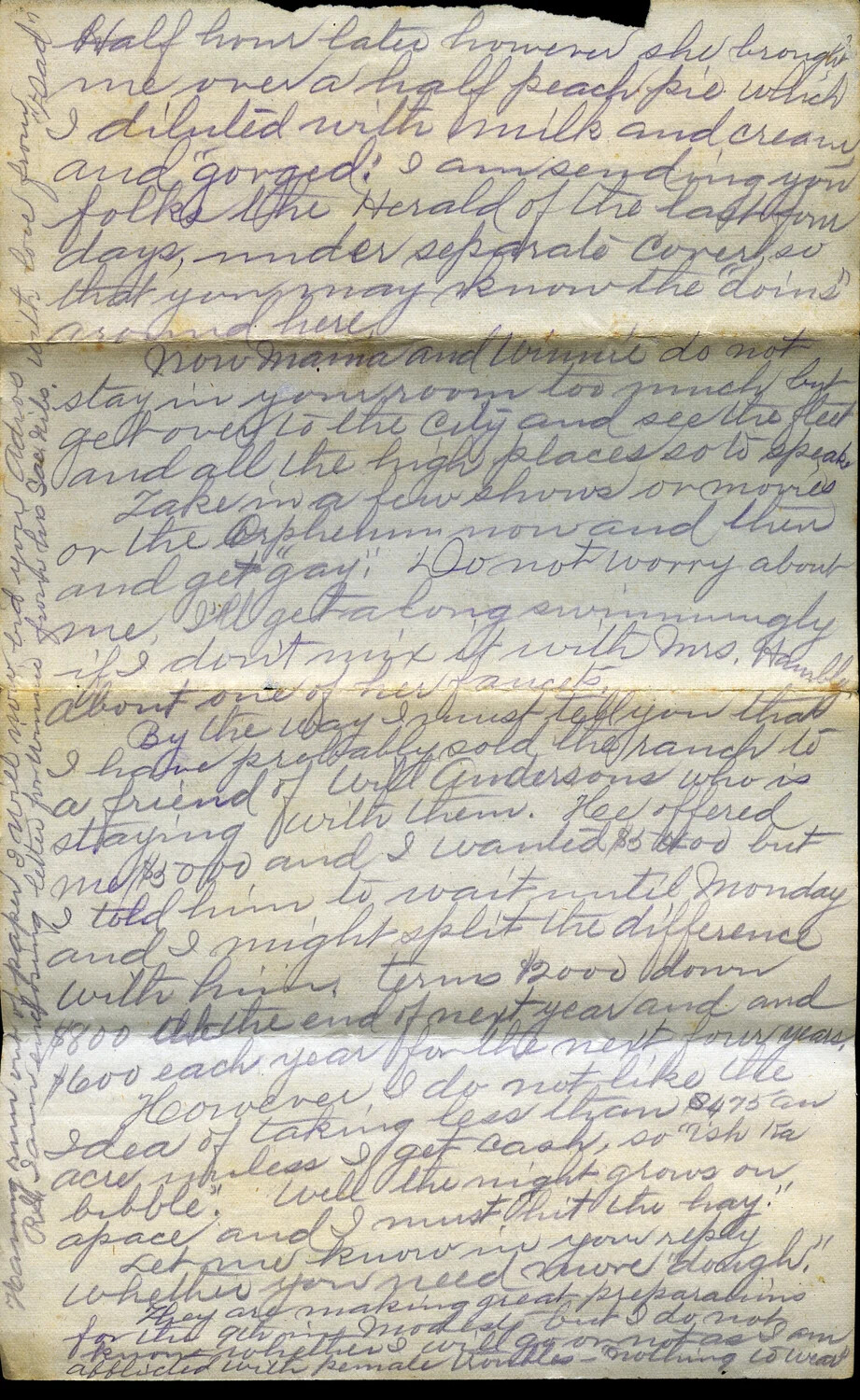 Handwritten Letter from J.A. Wagener to Pvt. Willis W. Wagener, September 7, 1919 (Page D)