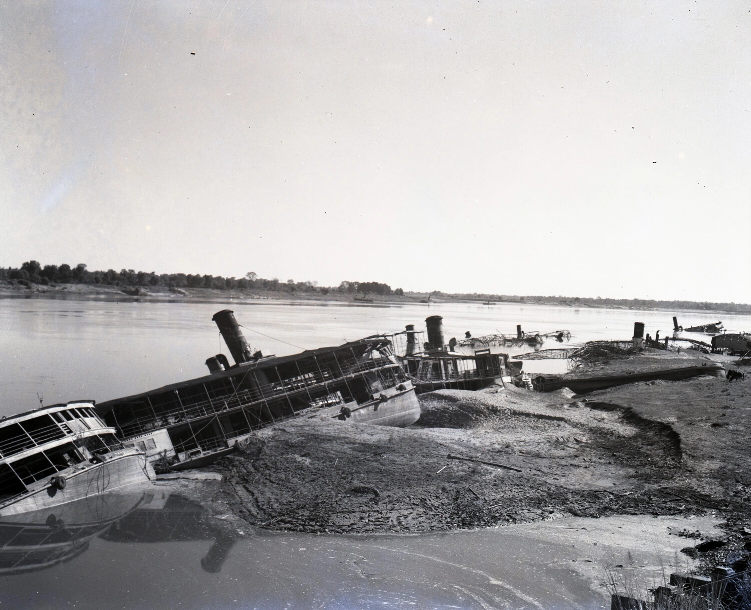 Wrecked Irrawaddy River Steamers, Katha, Burma — CBI Theater, WWII