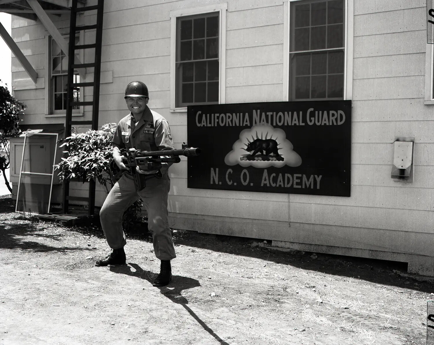 California National Guard NCO Academy -- Soldier Demonstrating Recoilless Rifle Barrel Assembly, Camp Roberts, June 1960
