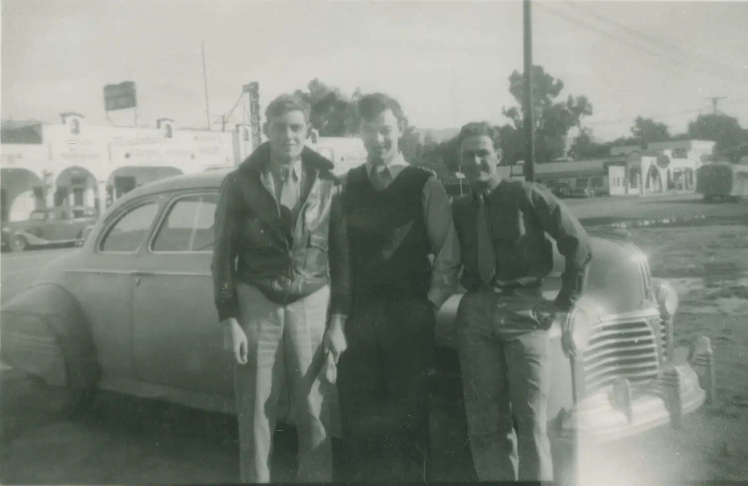 Three Young Men with Vintage Sedan, McAleer Collection, 1940s