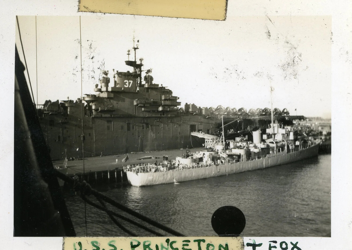 USS Princeton (CV-37) Moored Alongside Destroyer 'Fox' — USS Franklin D. Roosevelt (CVB-42) Album, Part 2, Page 107