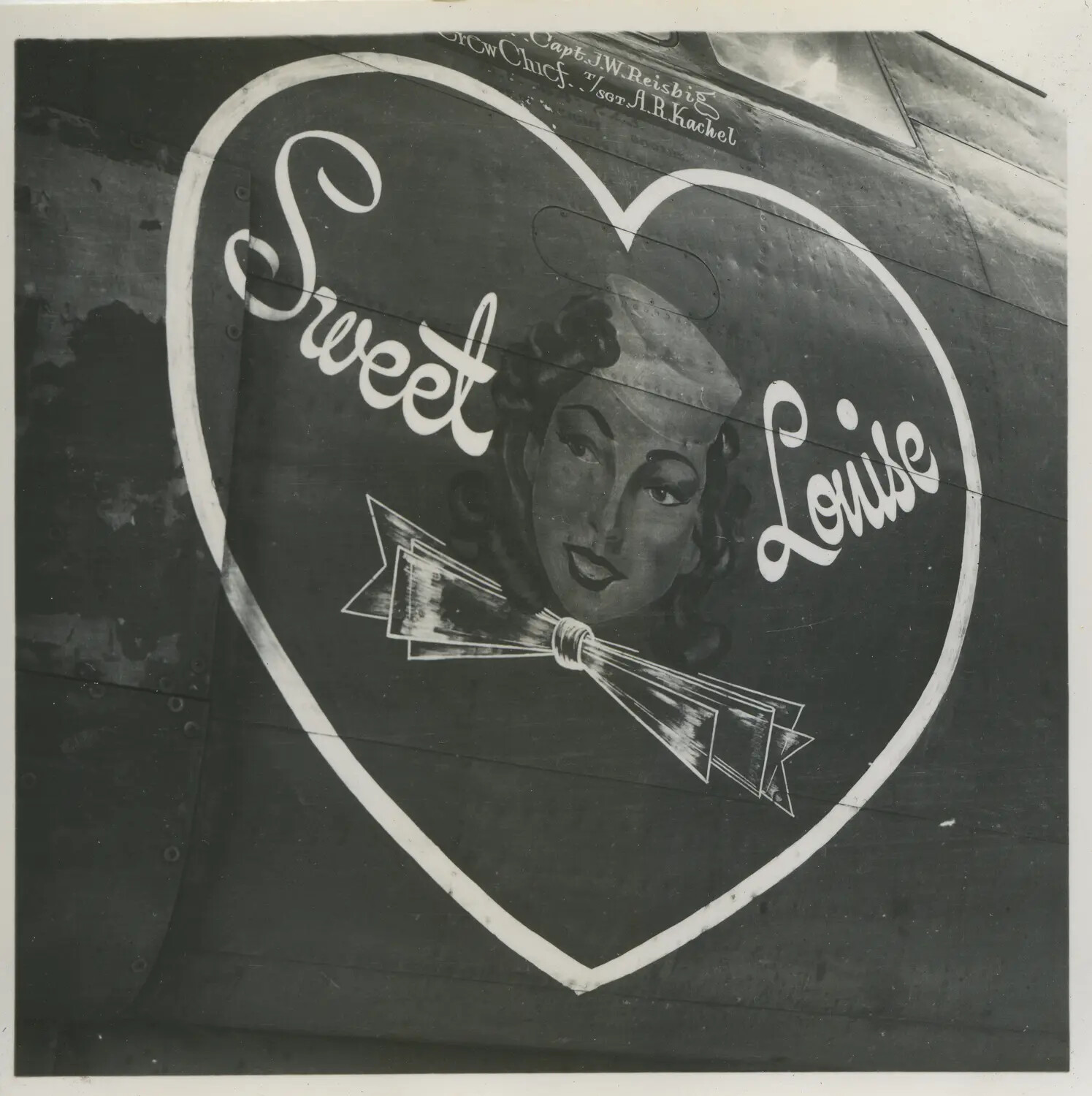 Nose Art "Sweet Louise" — Heart-Framed Pin-Up Portrait with Pilot and Crew Chief Credit, 312th Bombardment Group, WWII