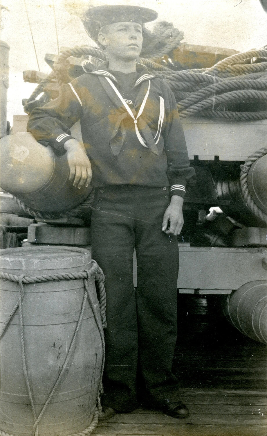 Portrait of Naval Apprentice Frank Dallin Aboard Ship, Early 1900s