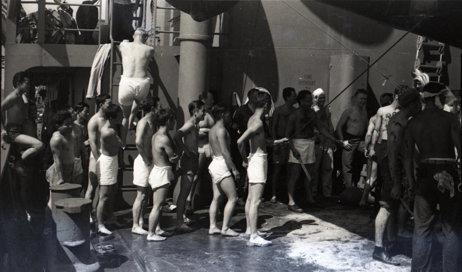 Servicemen Queued on Troopship Deck, WWII CBI Theater Voyage — Kotec Collection