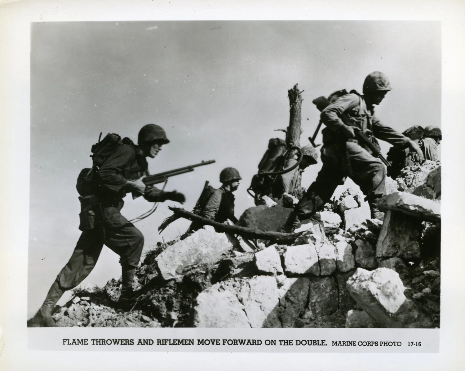 Flamethrower and Riflemen Assault Team, Battle of Okinawa -- Official USMC Photo 17-16
