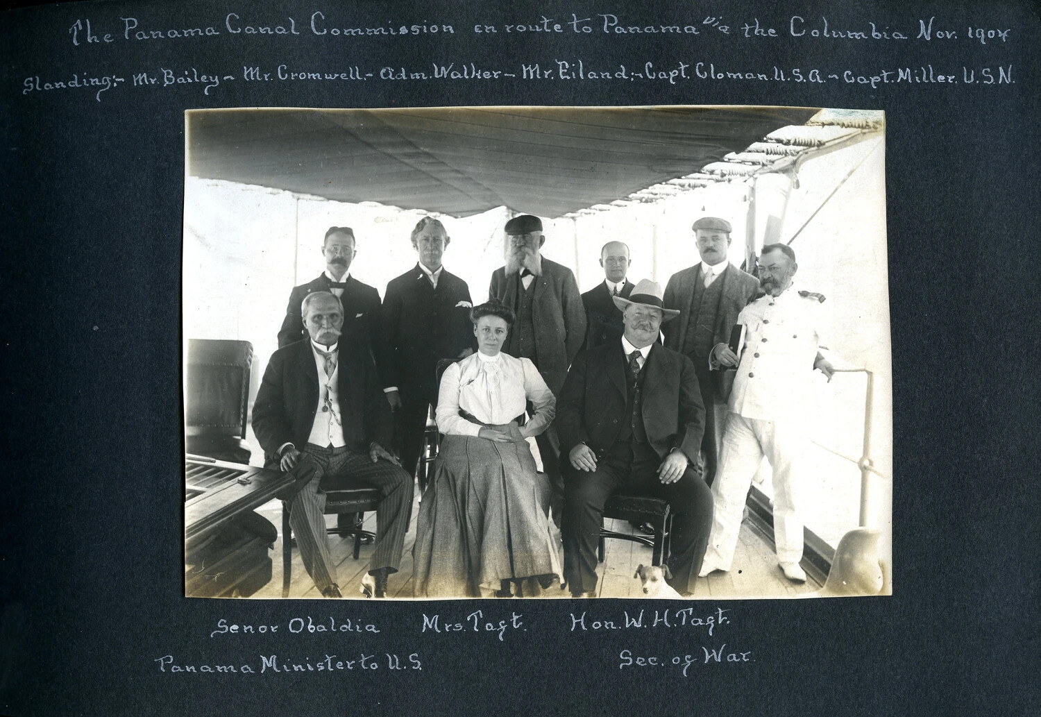 Album Page: The Panama Canal Commission En Route to Panama via USS Columbia, November 1904 — with Secretary of War William H. Taft and Panama Minister Obaldia