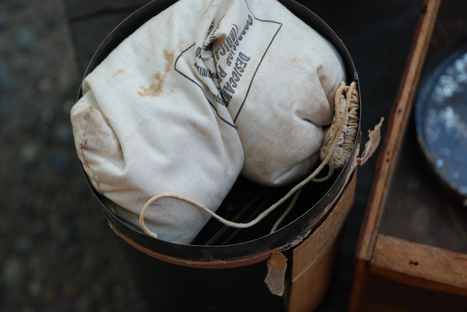 WWII Desiccant Bag in Metal Storage Tin — Kotec China-Burma-India Collection Artifact