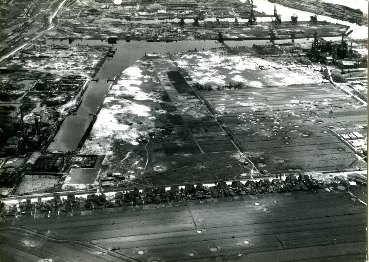 WWII Aerial Reconnaissance Photograph - Bombed Industrial Harbor District, Bremen/Wesermünde Area, Germany, 1945
