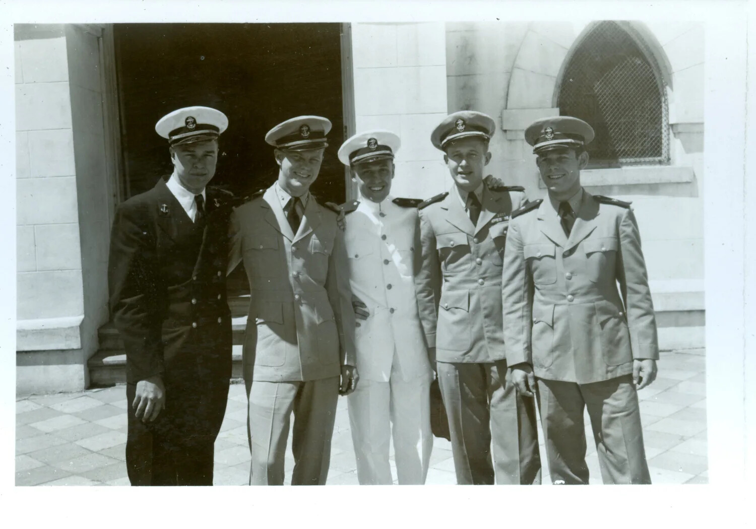 Group Portrait of Five U.S. Navy Officers in Varied Dress Uniforms, Bancroft Collection