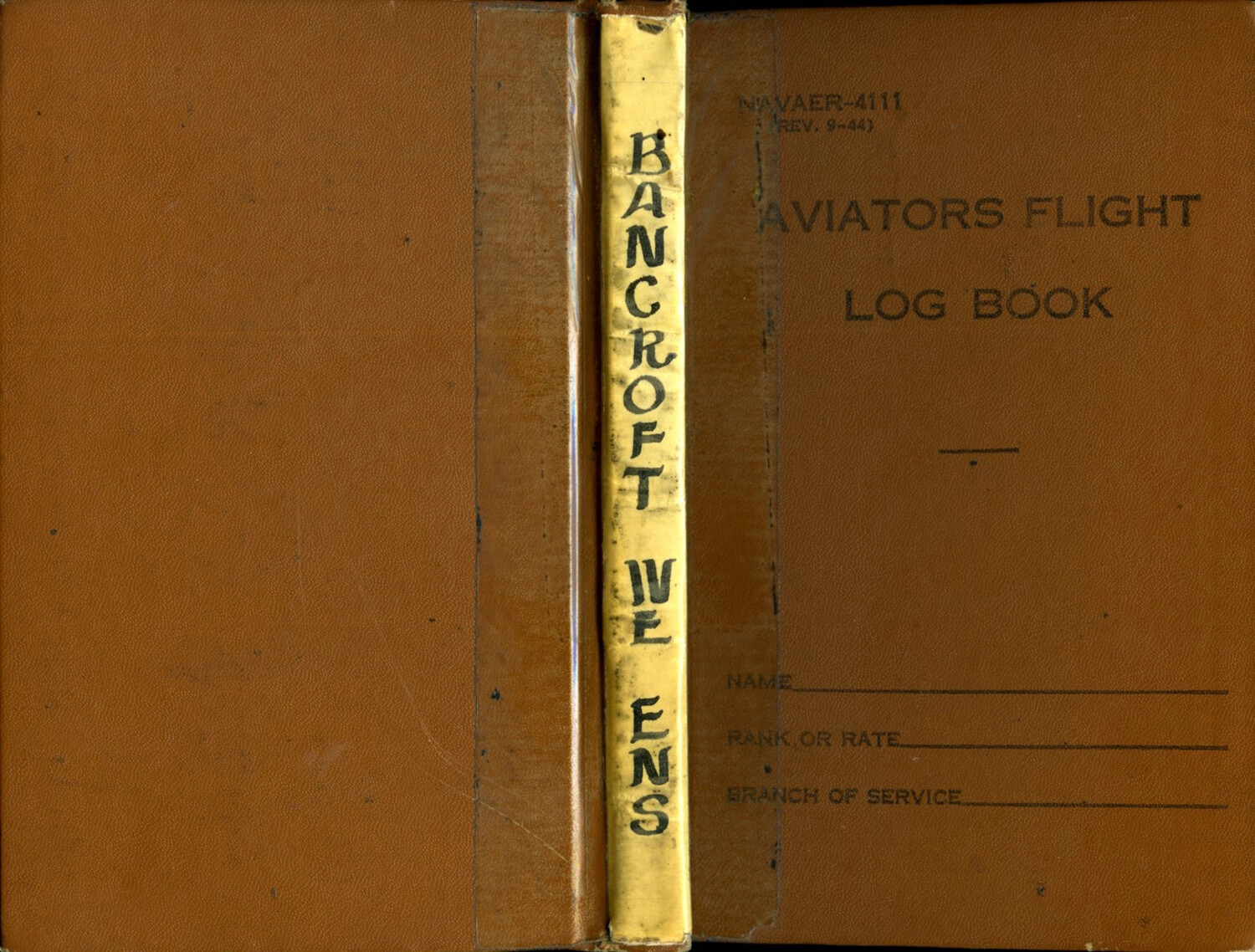 U.S. Navy Aviator's Flight Log Book Cover — Ensign W.E. Bancroft