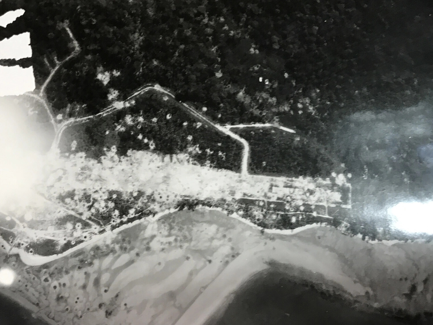 WWII Aerial Reconnaissance Photograph of Pacific Coastal Settlement, 312th Bomb Group Collection