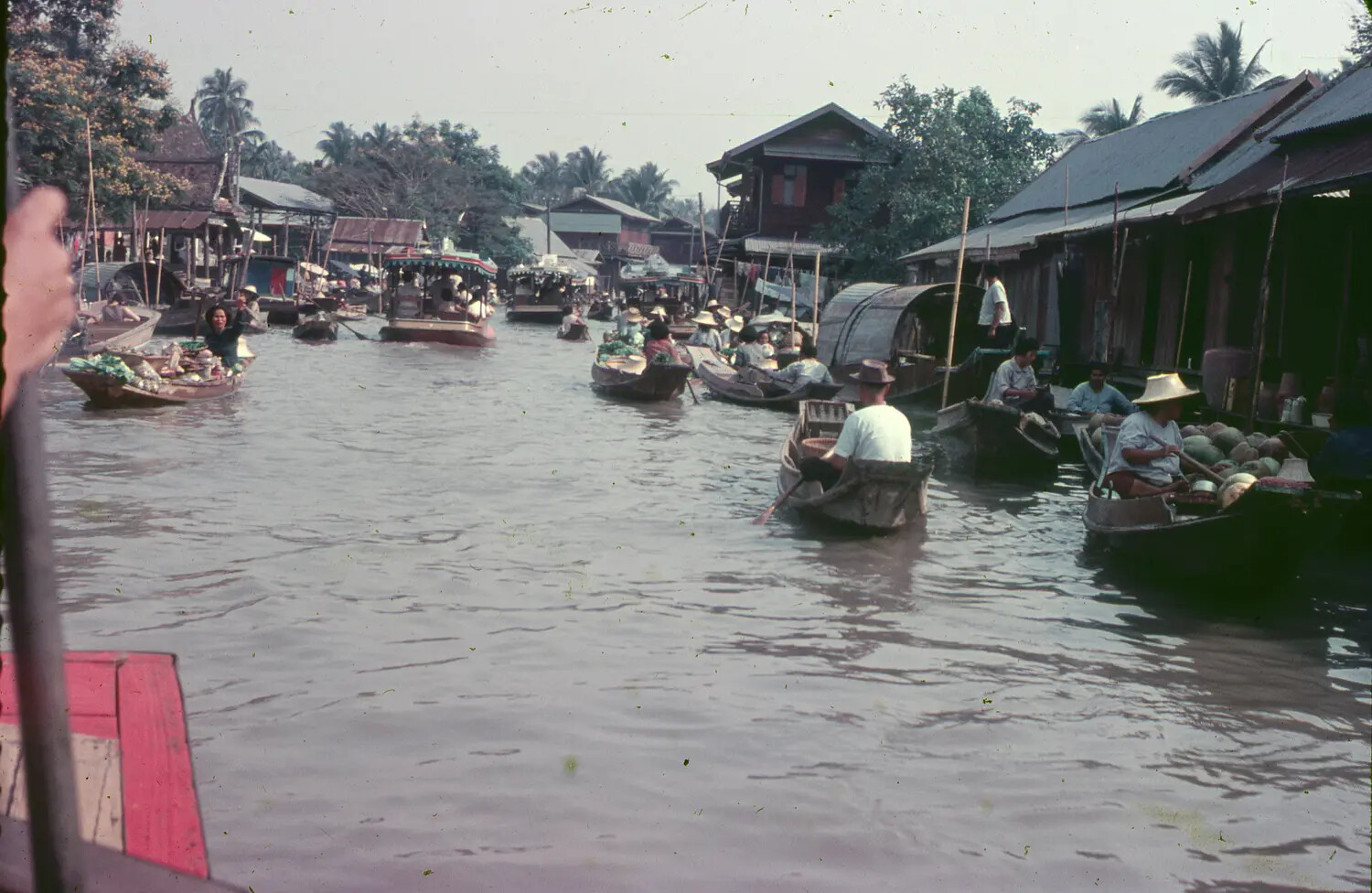 Floating Market on a Southeast Asian Canal, Vietnam War Era, 1965