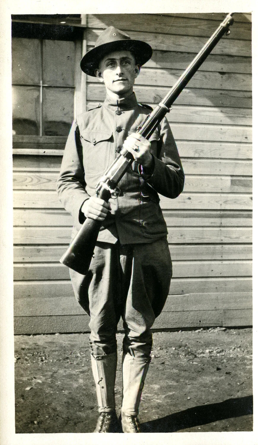 U.S. Army Soldier in Service Uniform with Springfield Rifle, WWI Era, c. 1917-1918