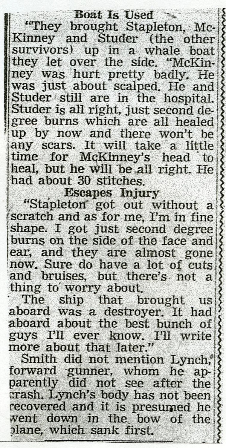 Newspaper Clipping: Survivor Account of Aircraft Ditching and Rescue at Sea, Korean War Era (Bancroft Collection)