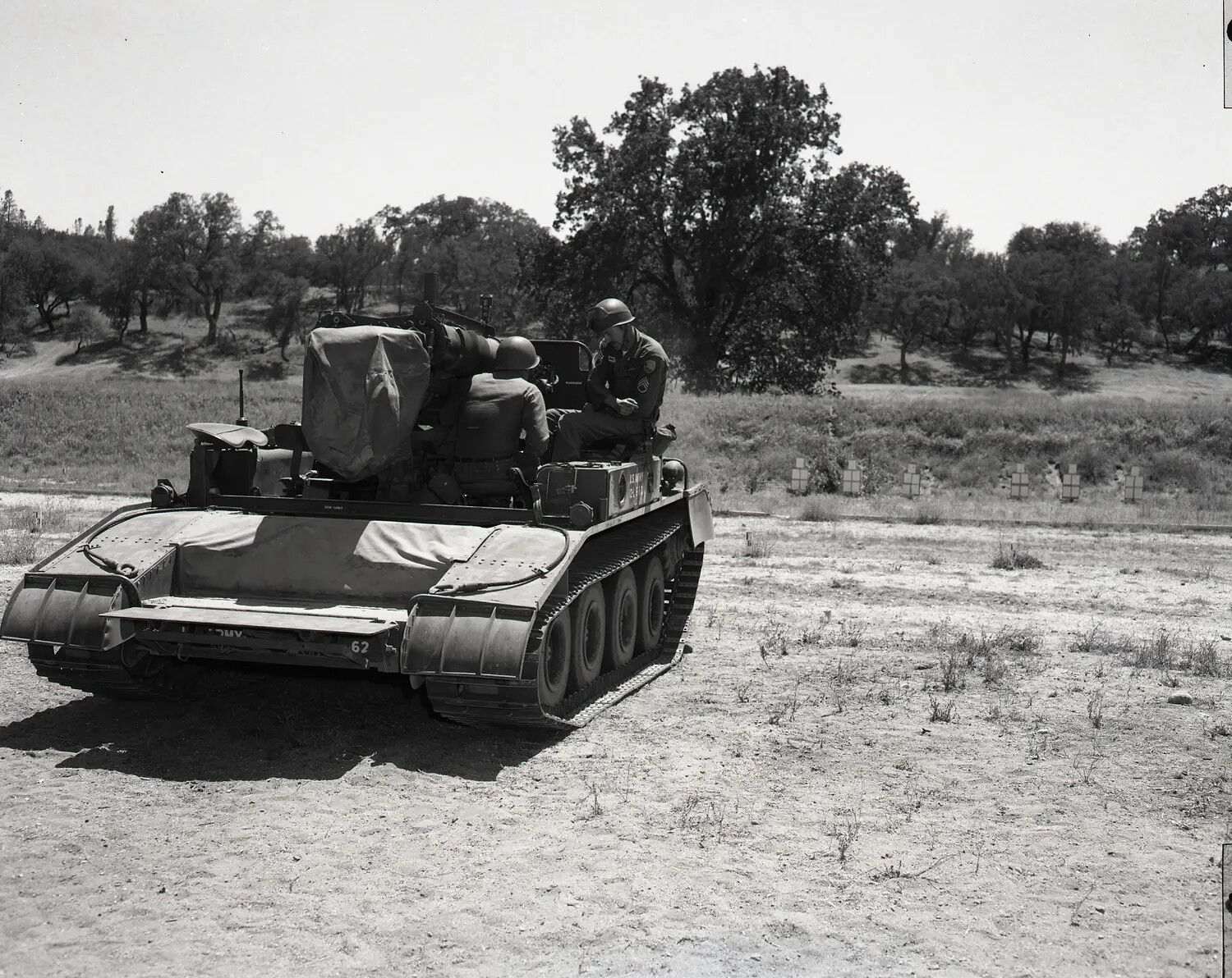 California National Guard M42 Duster Self-Propelled Anti-Aircraft Gun on Firing Range, Rear View