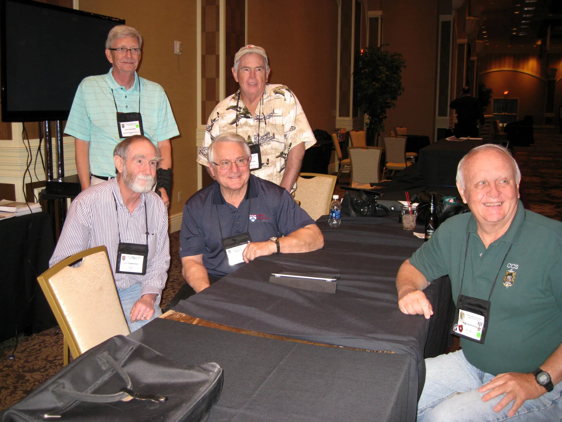 Group Portrait of Five Attendees at a Banquet Table, Special Operations Association Reunion XXXVII, Las Vegas, 2013 (High-Resolution Final Rendition)