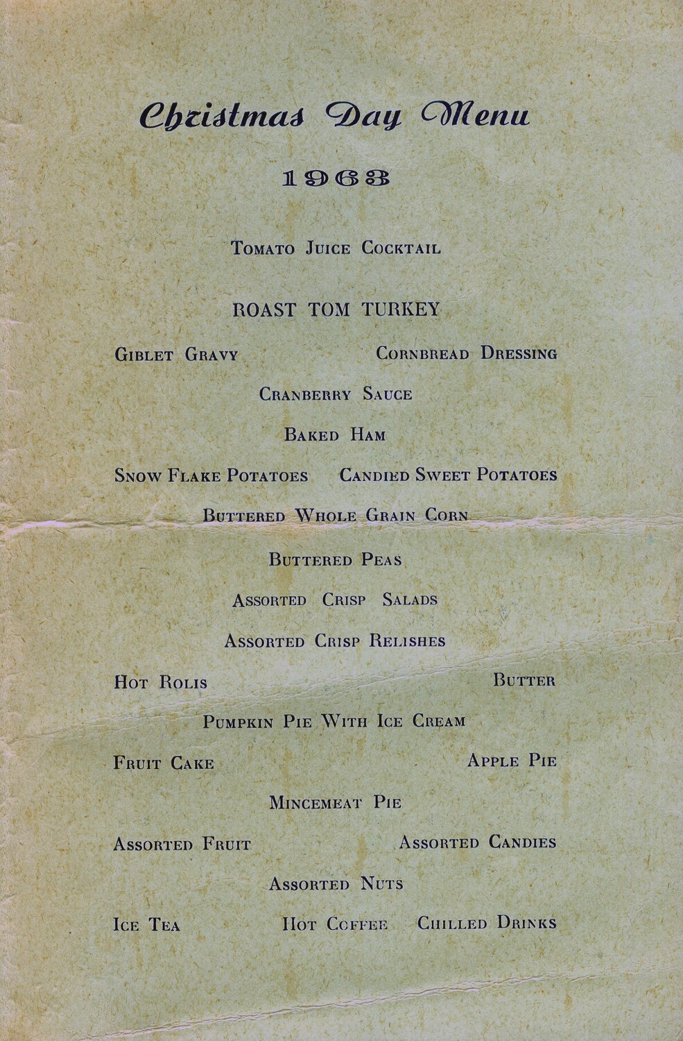 Printed Christmas Day Menu, U.S. Military Mess, Vietnam, 1963