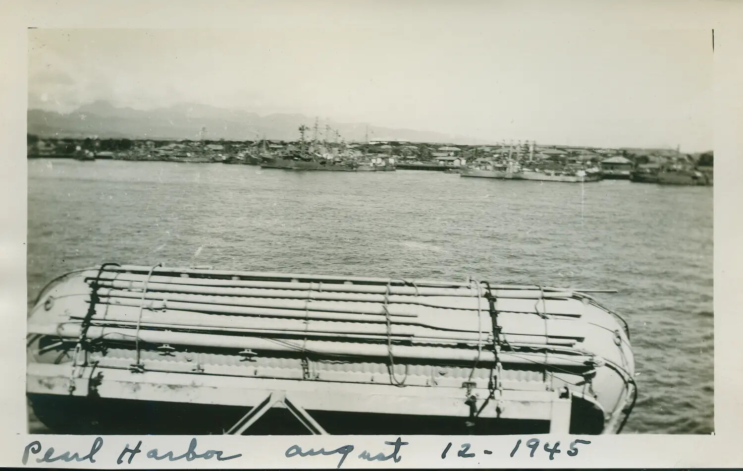 View of Pearl Harbor Naval Base from Shipboard, August 12, 1945