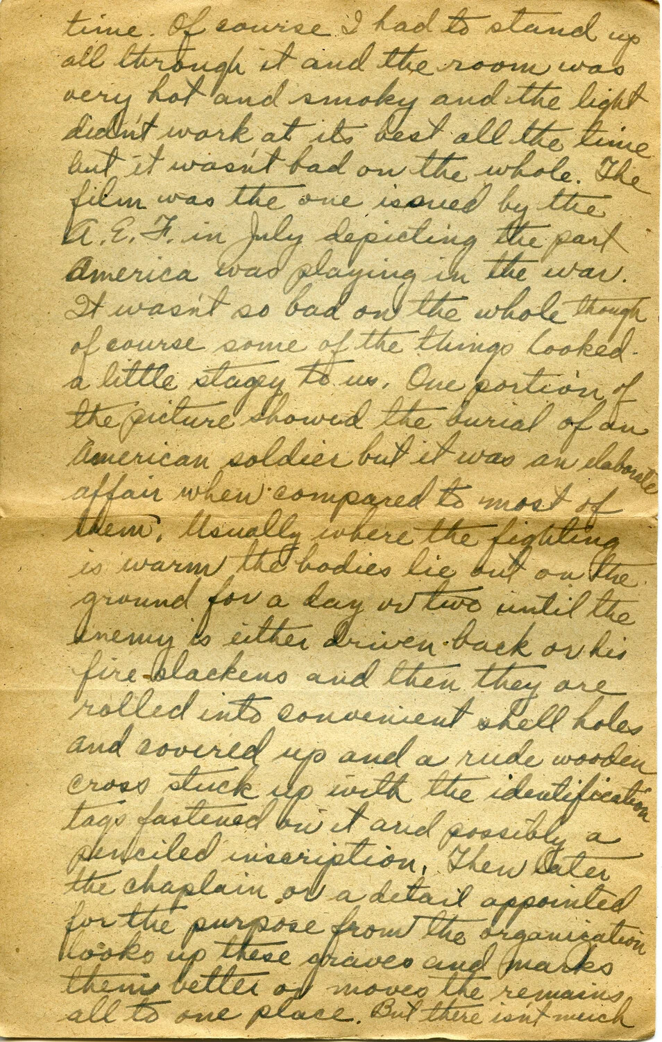 WWI Letter, Pvt. Willis W. Wagener to Son - Letter 17, Page E: Battlefield Burial Practices