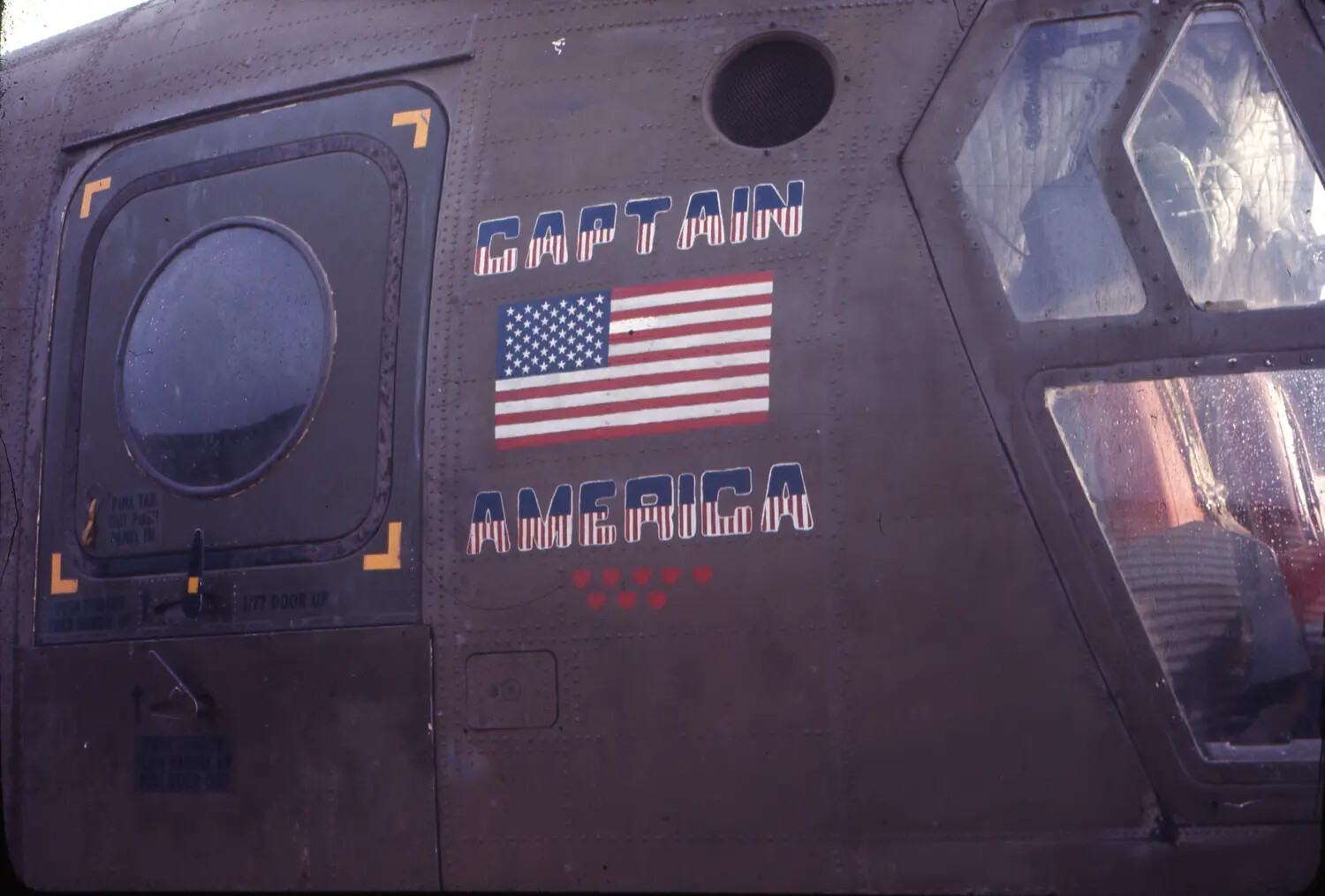 Nose Art "Captain America" on U.S. Army Helicopter Fuselage, Vietnam War Era