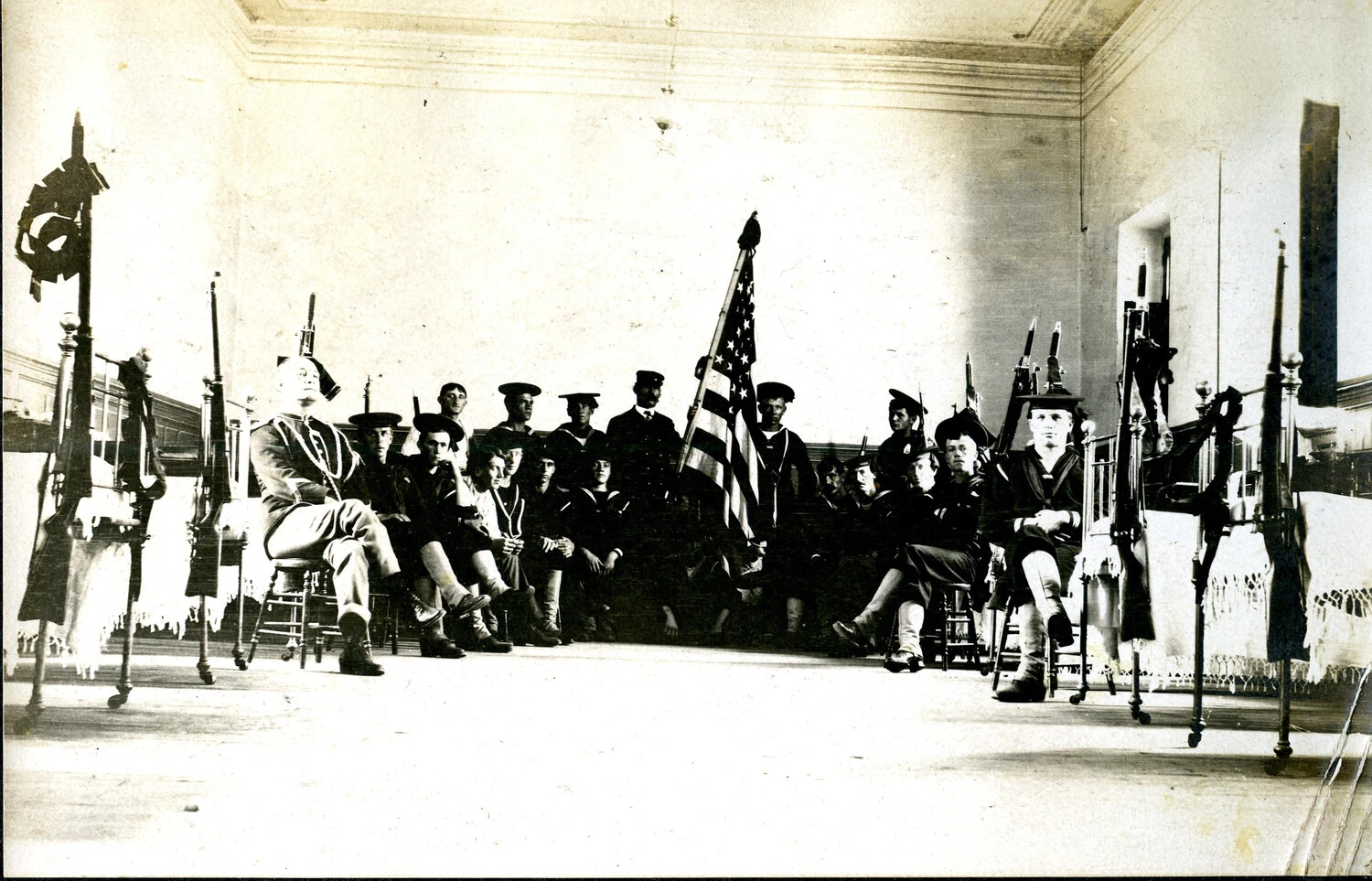 Group Portrait of U.S. Naval Landing Party with American Flag, Palace Quarters, Mexico