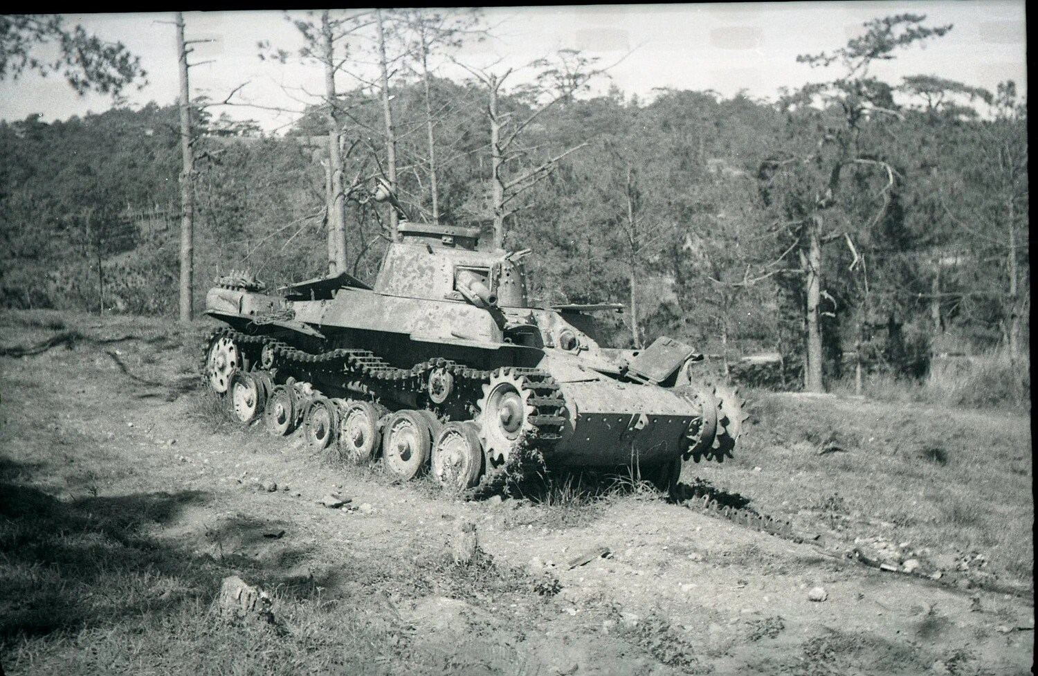 Abandoned Japanese Type 97 Chi-Ha Medium Tank, Side View, Luzon, Philippines, WWII
