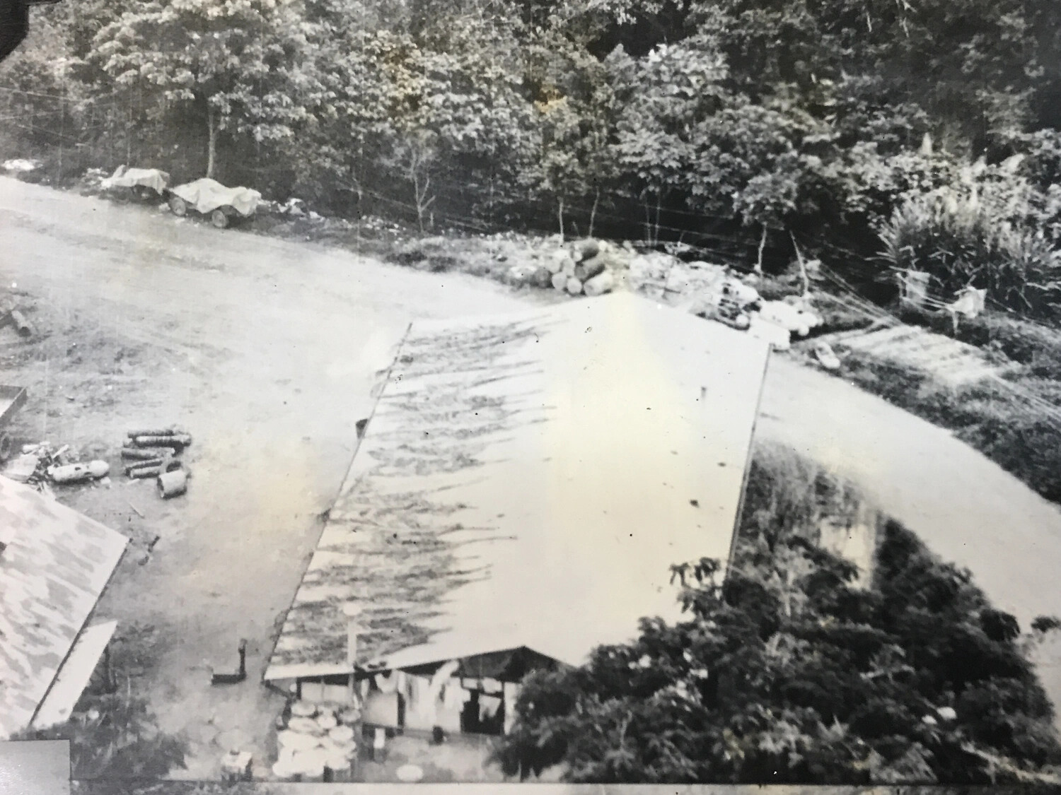 Elevated View of a Camouflaged Base Building and Supply Area