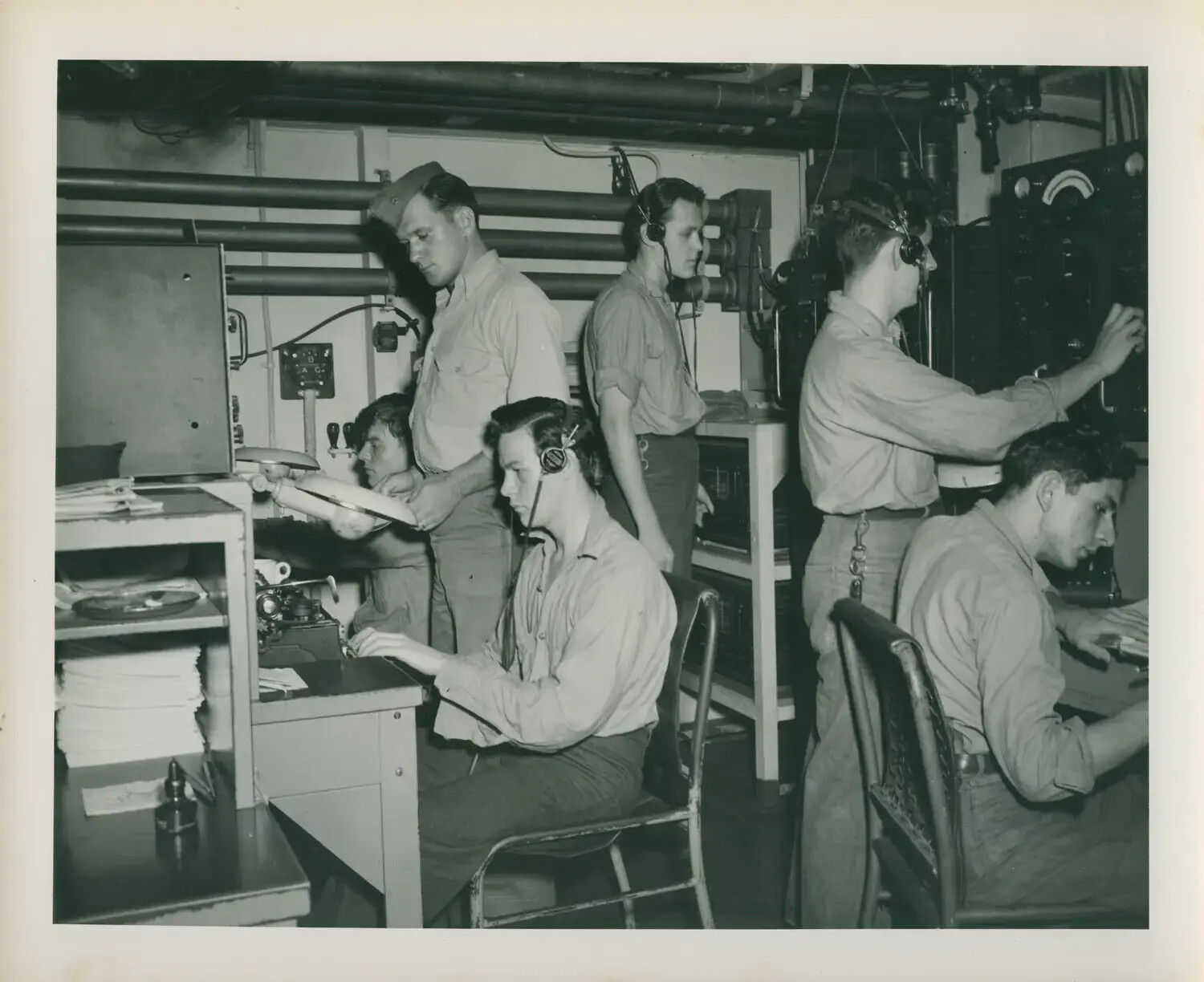 Radio Room Communications Crew Aboard USS Petrof Bay (CVE-80), World War II