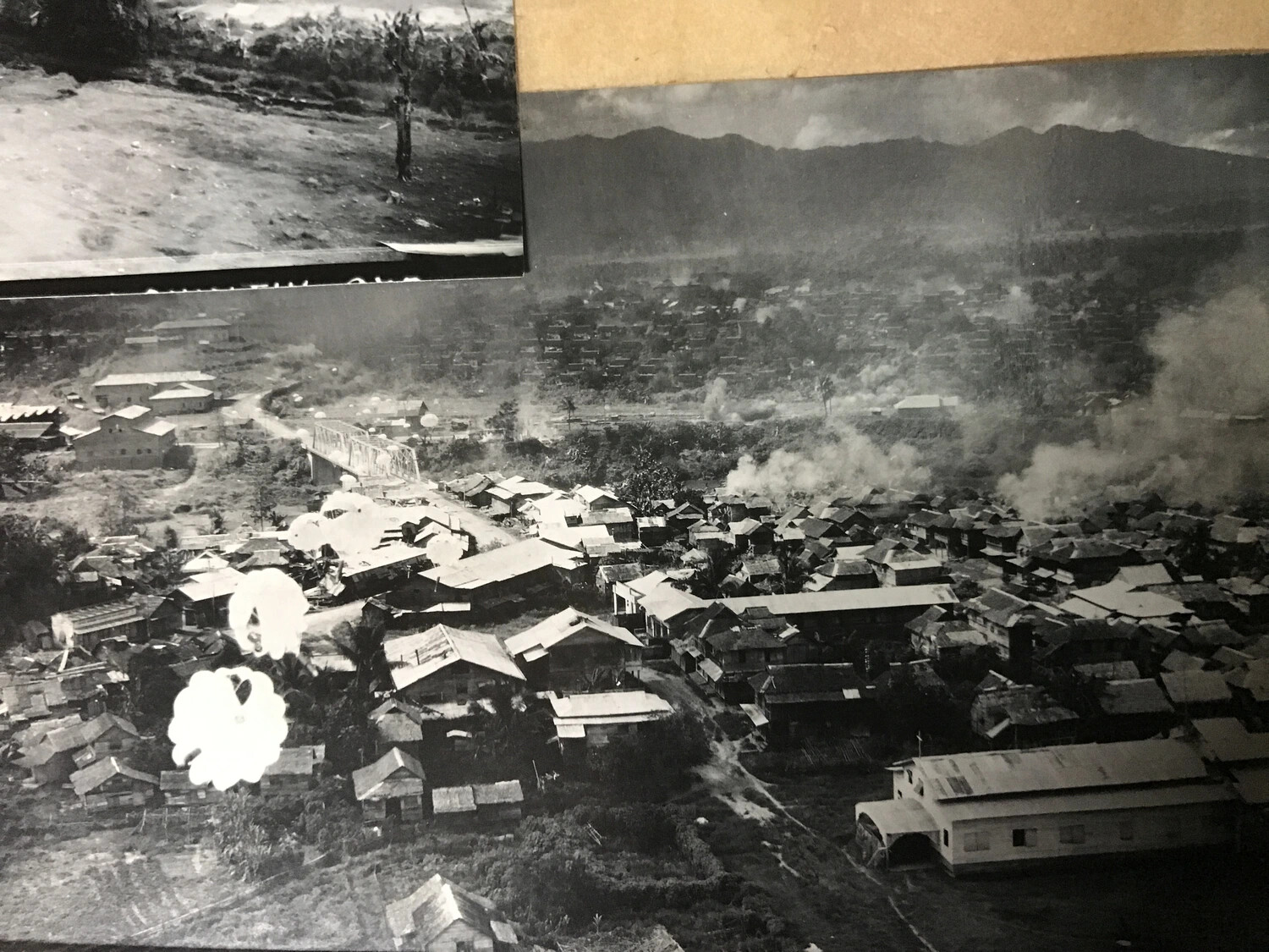Album Page View: Parafrag Bombing Strike Over Village and Bridge, Luzon Campaign, 312th Bomb Group