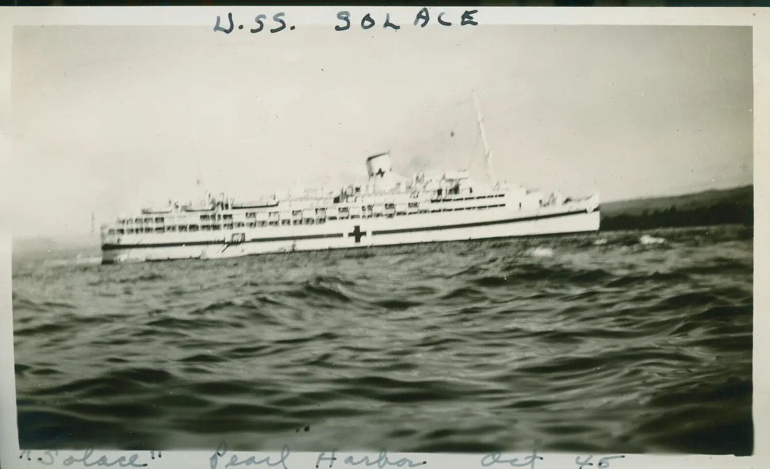 USS Solace (AH-2) Hospital Ship at Pearl Harbor, October 1945