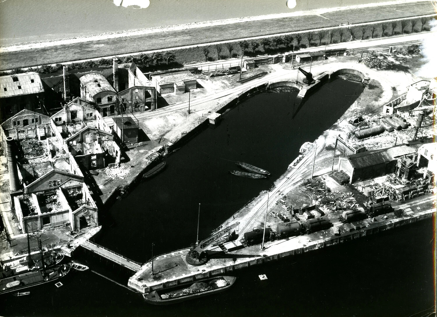 WWII Aerial Reconnaissance Photograph - Bomb-Damaged Factory Basin and Dock, Bremen/Wesermünde Area, Germany