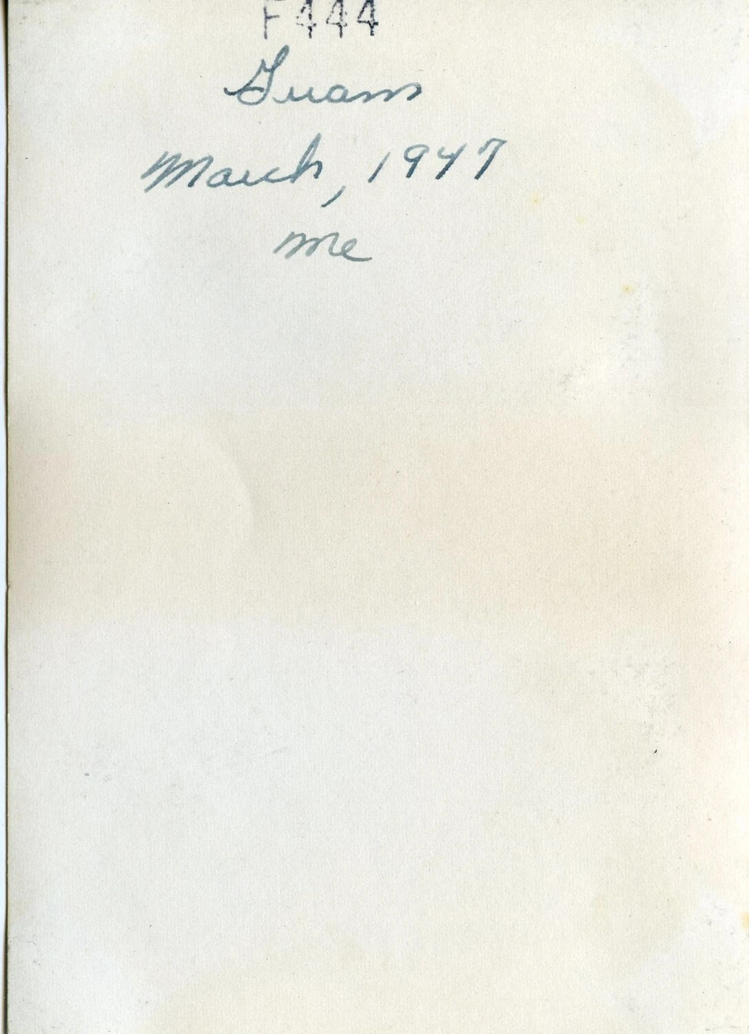 Verso of Photograph with Handwritten Caption 'Guam, March 1947, Me' - VR-6 Squadron Album