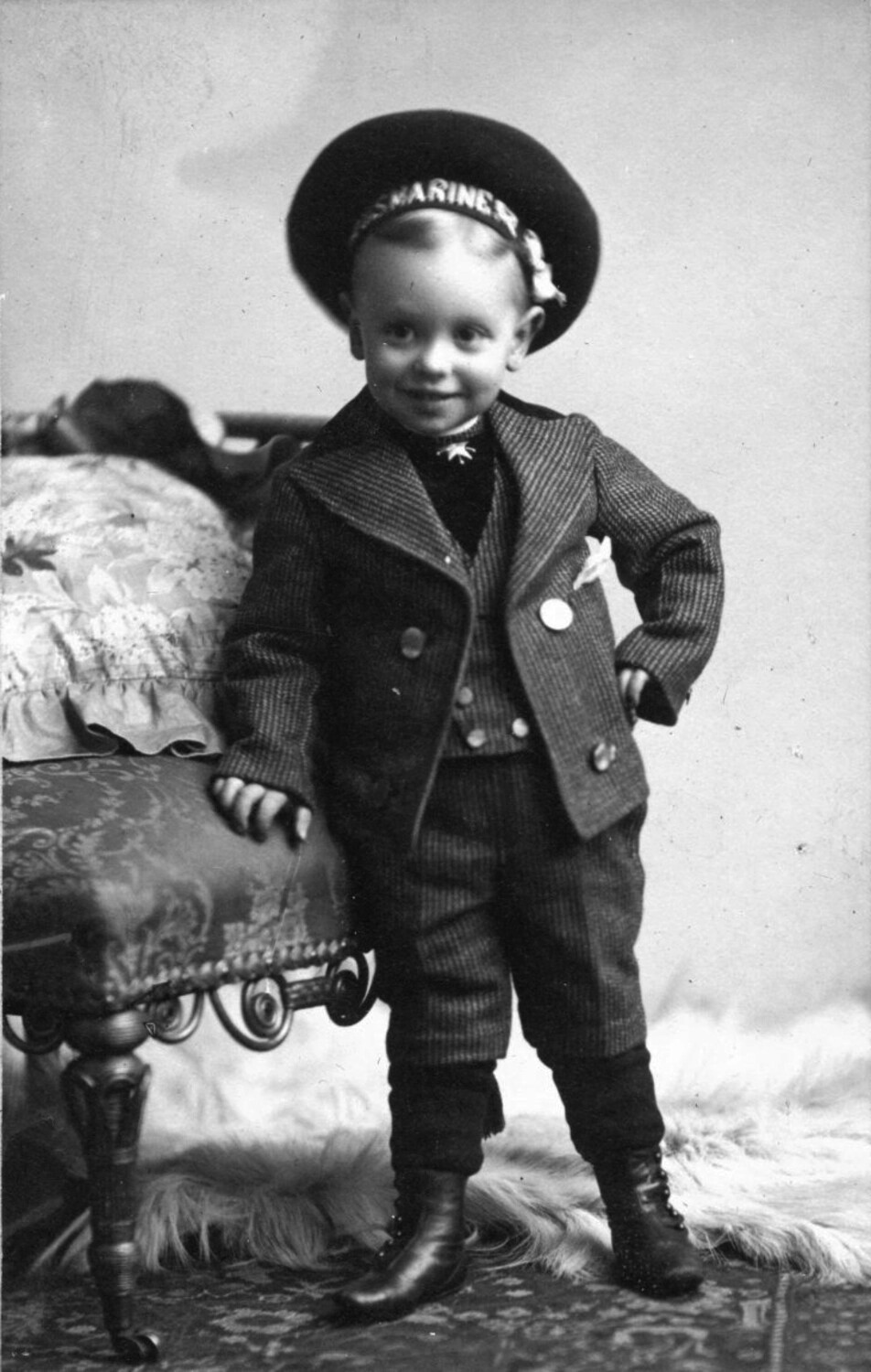 Studio Portrait of a Young Boy in Sailor Suit and Cap, Late 19th/Early 20th Century Family Photograph