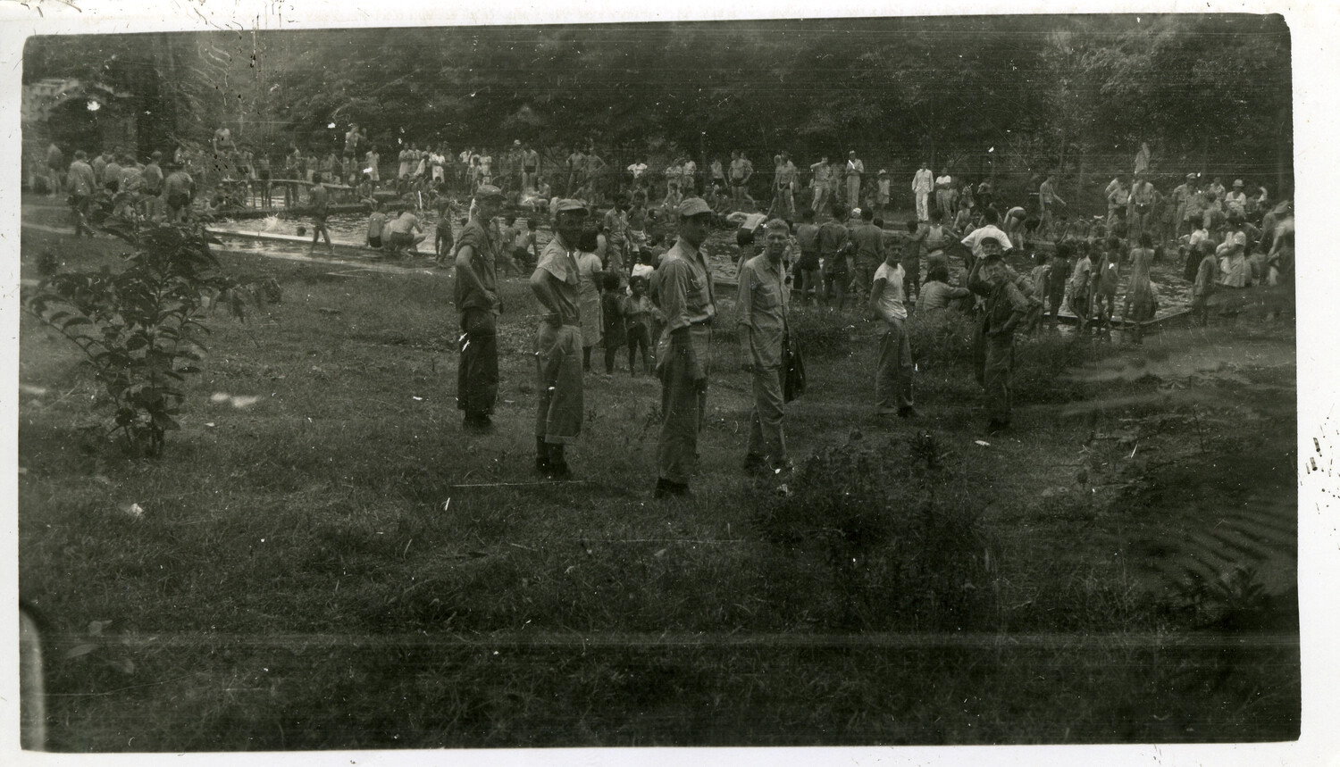 Servicemen Gathered at Outdoor Swimming Pool, Okinawa Area