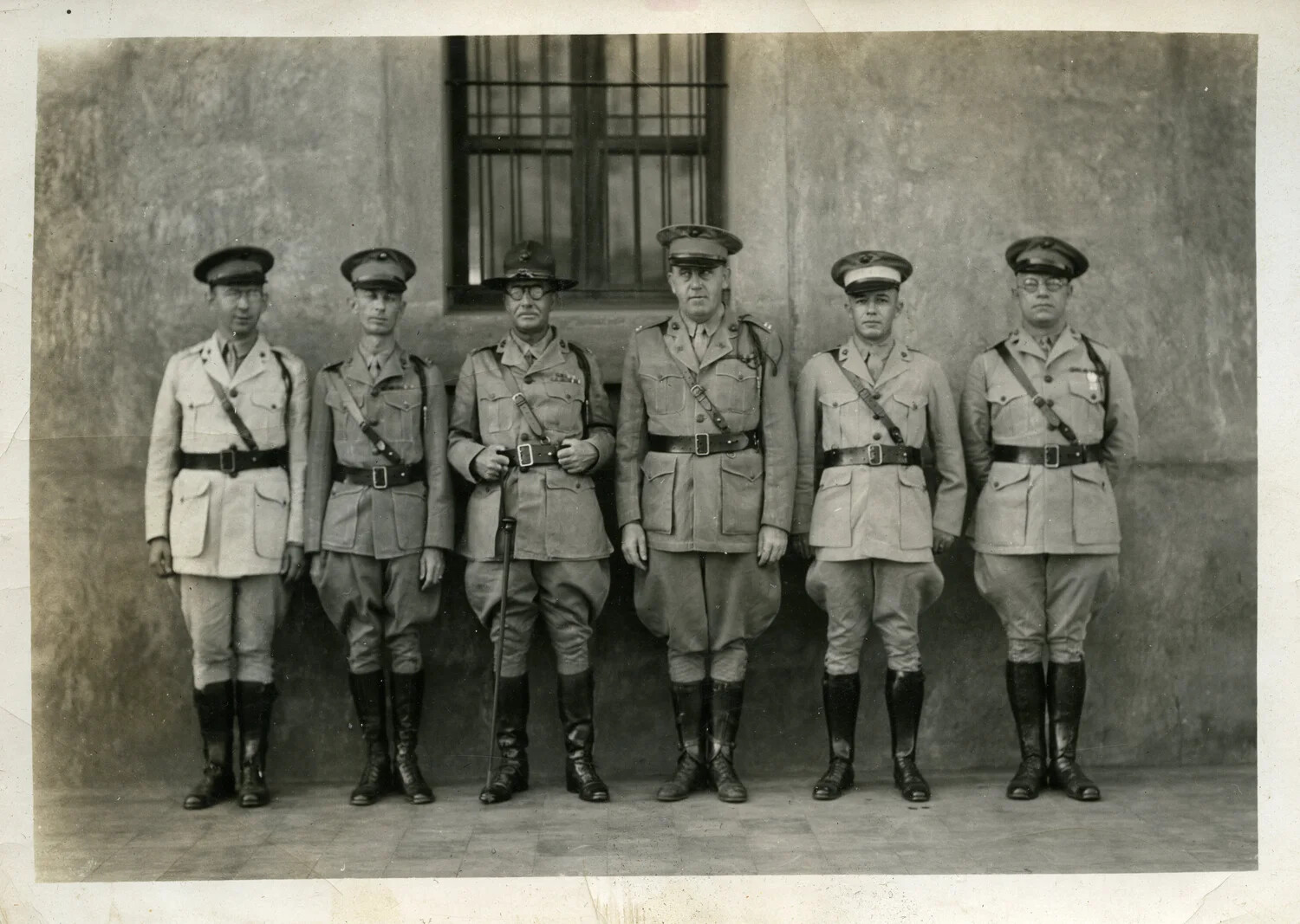 Group Portrait of Six Military Officers in Tropical Service Uniform