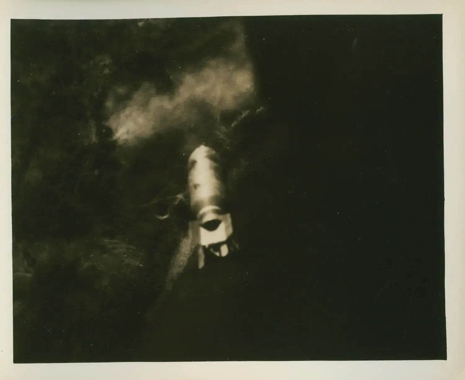 Low-Light Nighttime Photograph, USS Petrof Bay (CVE-80), Shipboard Structure with Smoke