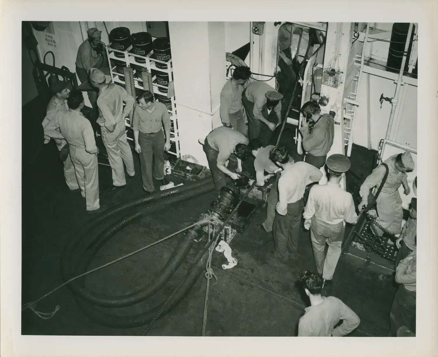 Damage Control Firefighting Drill Aboard USS Petrof Bay (CVE-80), World War II