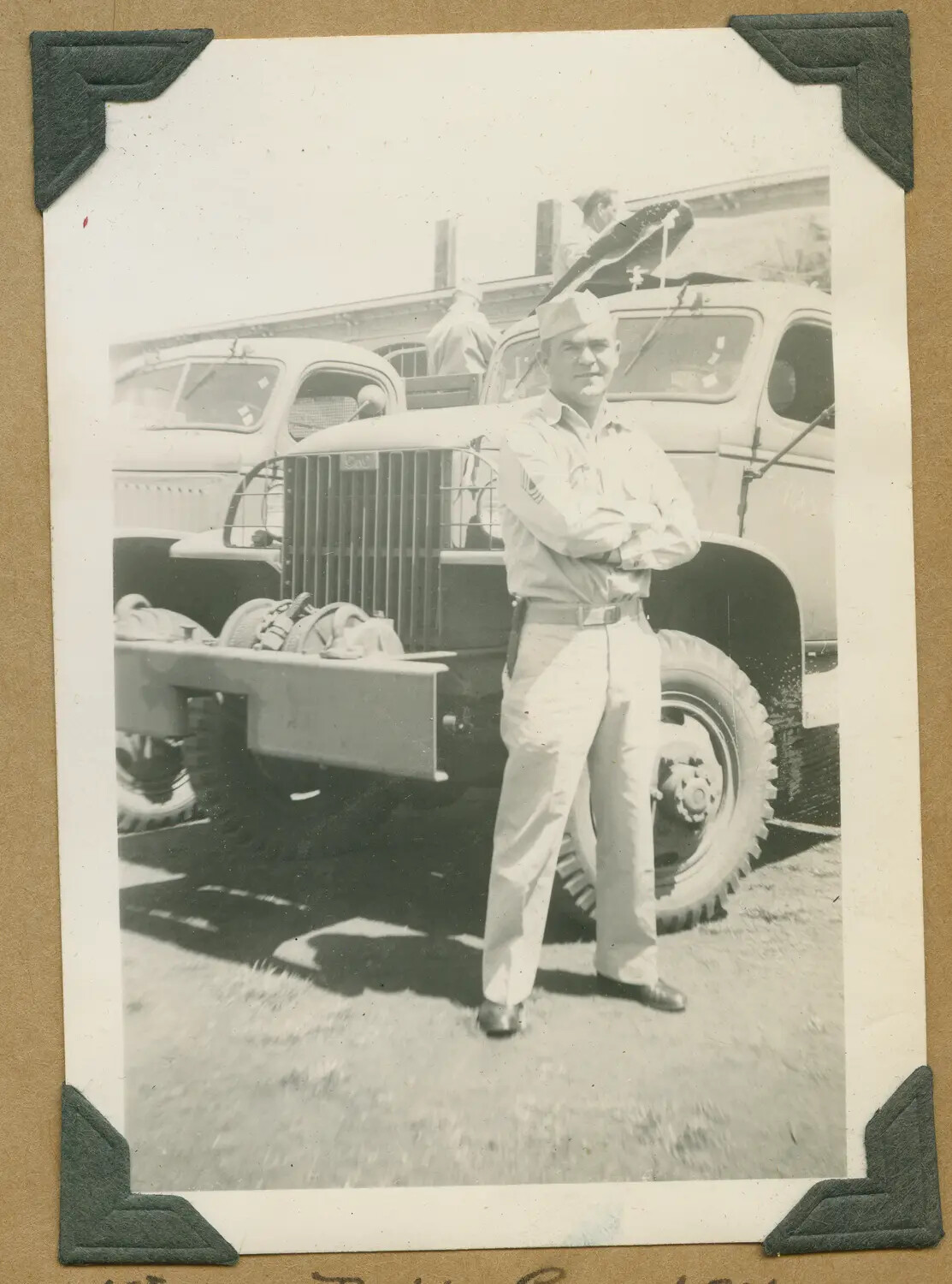 U.S. Army Sergeant Posing Before Winch-Equipped Military Truck, Hawaii WWII Album