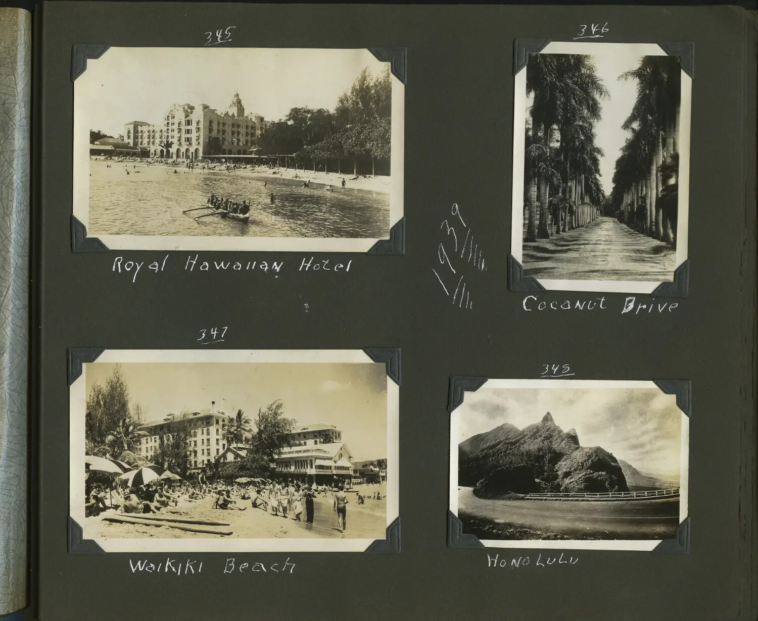 Album Page: Waikiki Beach and Honolulu Landmarks, Hawaii, 1939
