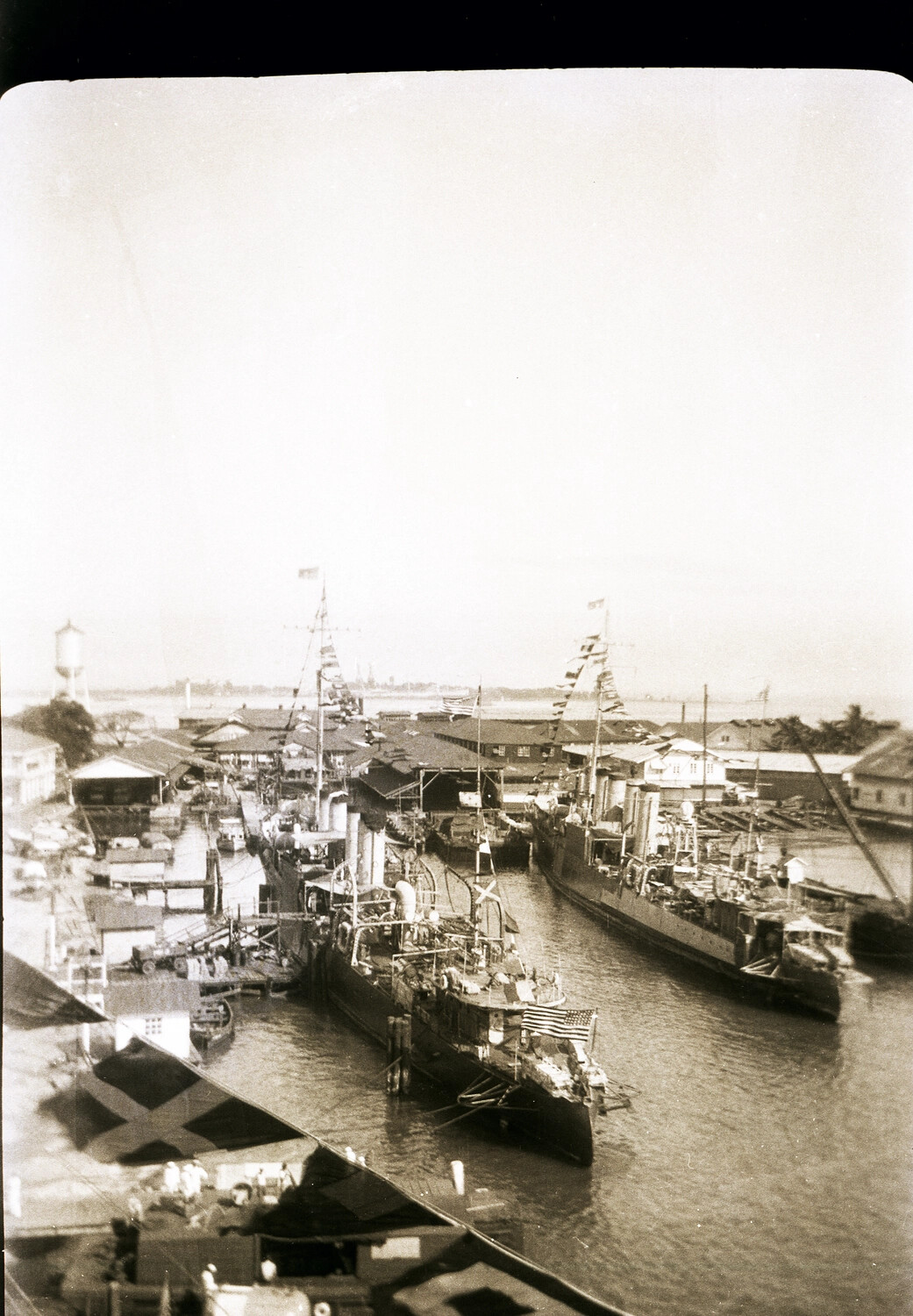 US Navy River Gunboats Moored at a Chinese Waterfront, Pre-WWII China Station Collection, 1930s