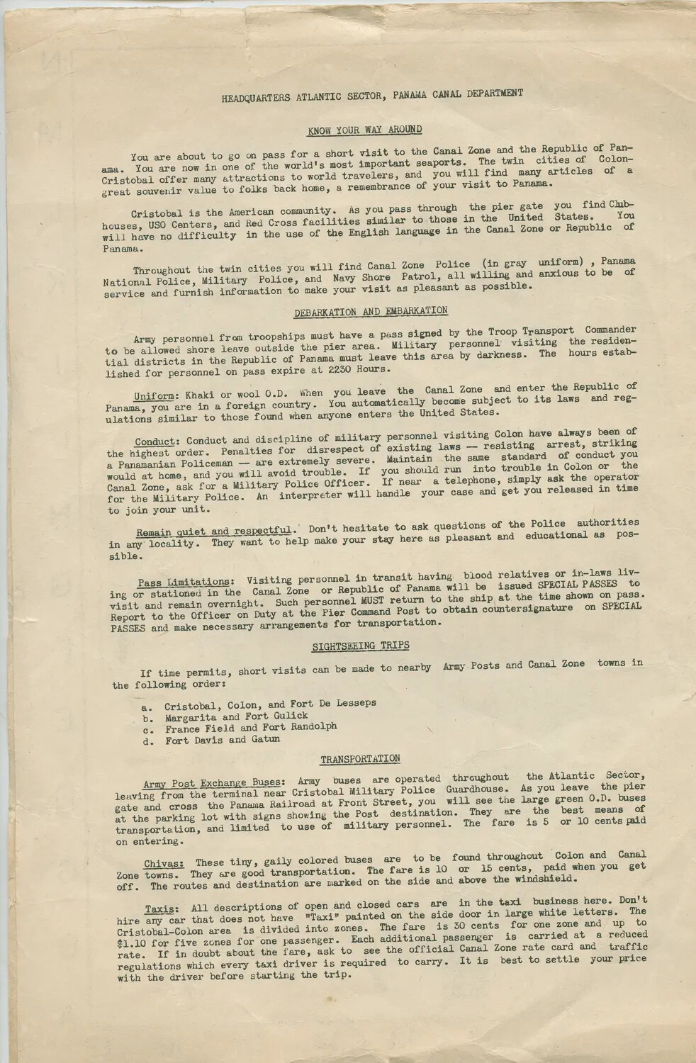 'Know Your Way Around' Shore Leave Bulletin, Headquarters Atlantic Sector, Panama Canal Department (USS Petrof Bay Collection)