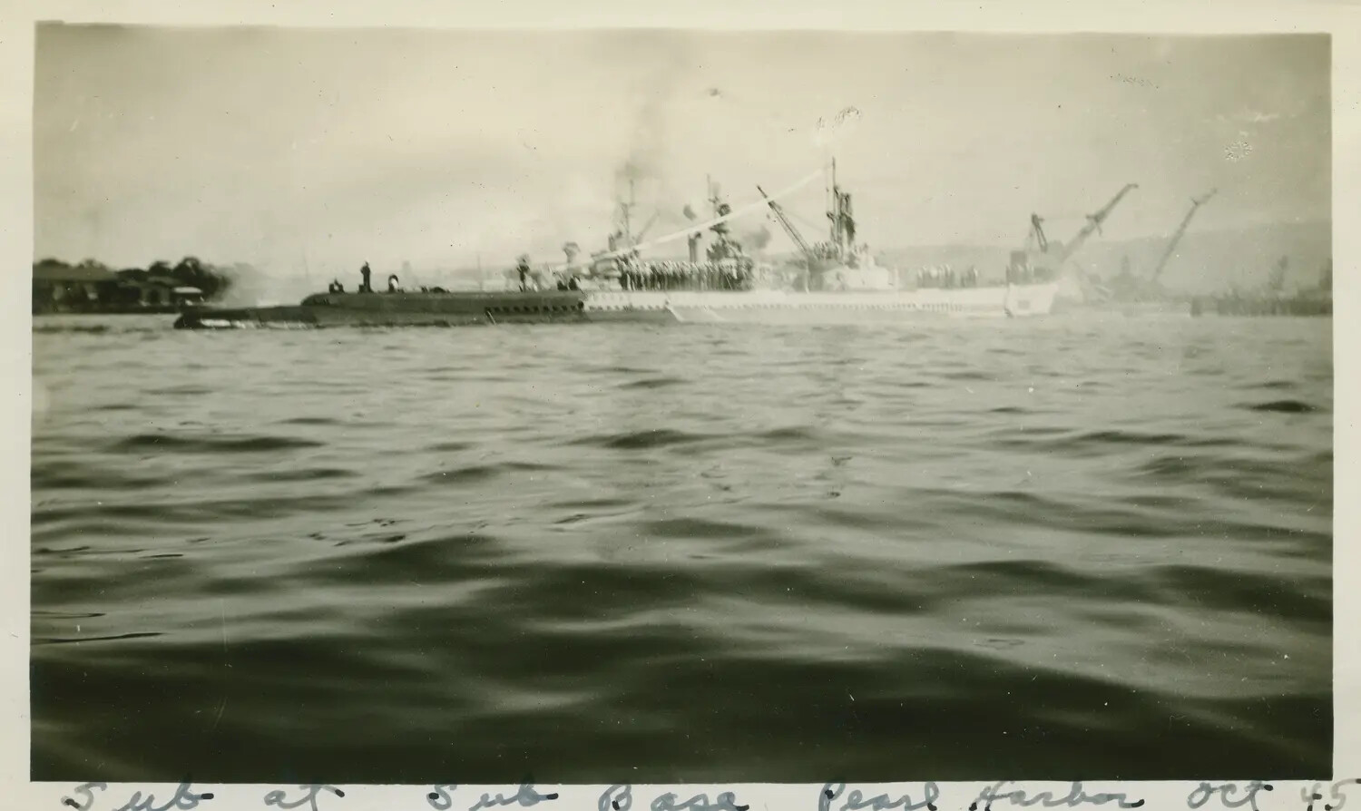 U.S. Navy Submarine Moored at Submarine Base, Pearl Harbor, Hawaii, October 1945