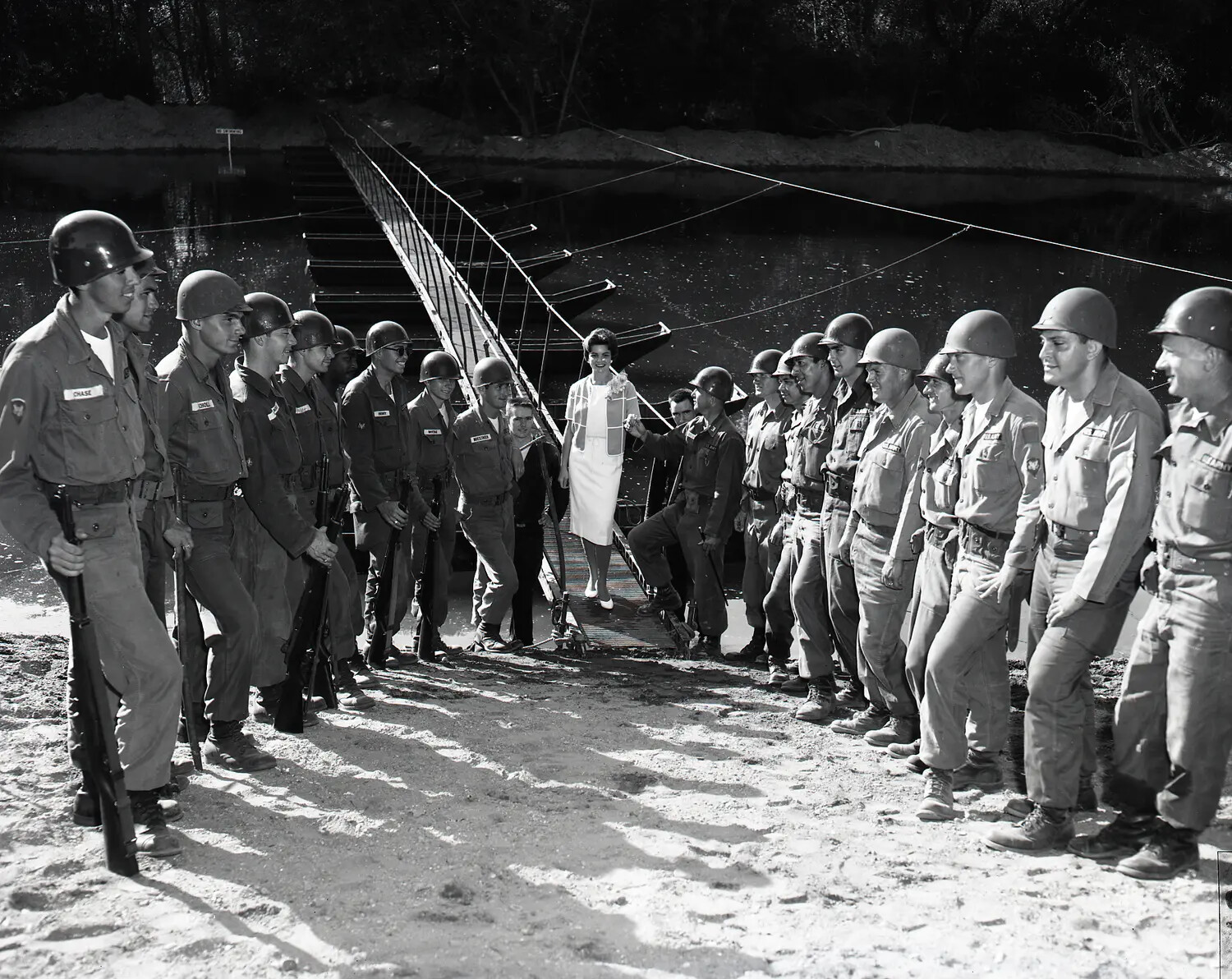 National Guard Troops Escort Visiting Dignitary Across Training Bridge