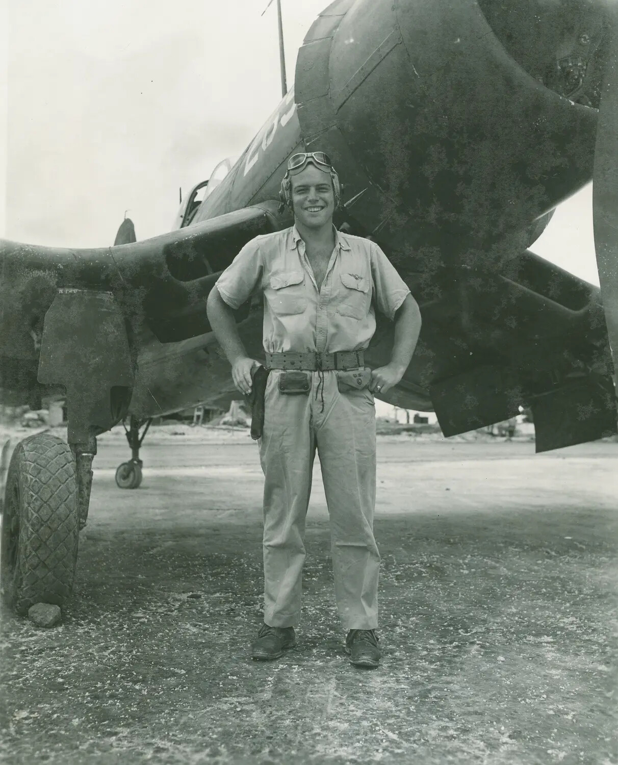 Naval Aviator Poses Before His F4U Corsair Fighter, Pacific Theater, WWII